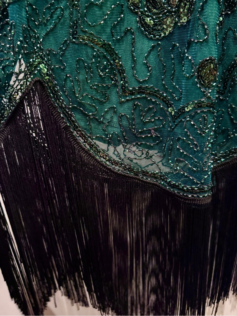 Women’s Green Beaded Sequin Fringe Sleeveless Vintage Inspired Dress Size L NWOT - Picture 10 of 13
